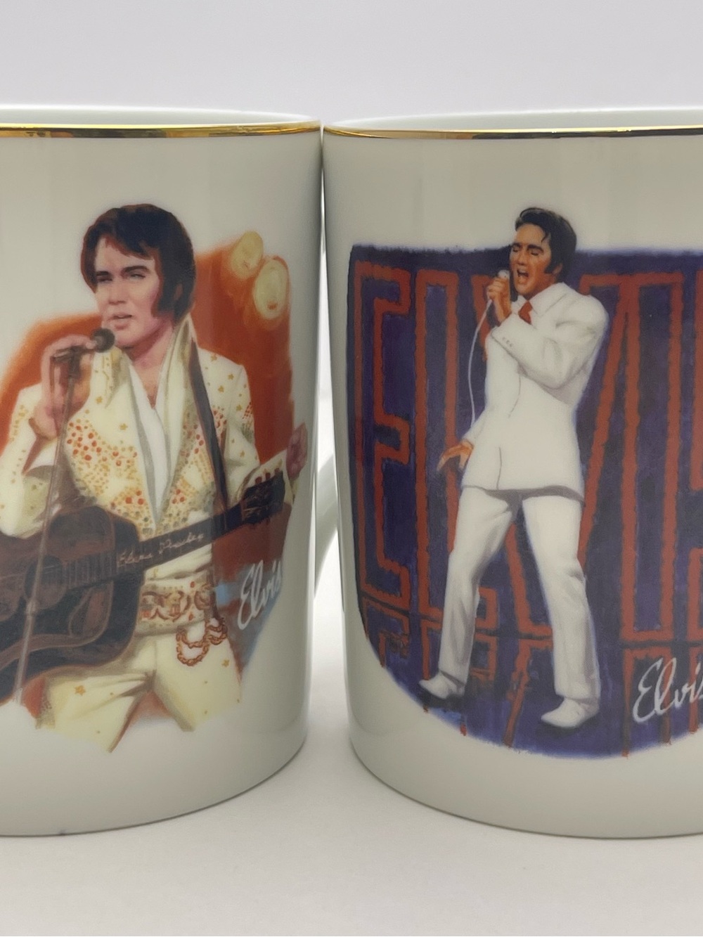 Vintage 1985 Elvis Presley Nostalgia Collectible Set/2 Porcelain Mugs-2 Designs